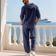 thumbnail image 6 of Gamivast Men's 2 Piece Linen Look Set Hooded Henley Shirt and Loose Pants Breathable Crinkle Outfit for Summer Beach Yoga Vacation Casual Daily Wear, 6 of 7