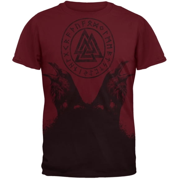 Huginn and Muninn Odin's Ravens All Over Maroon Adult T-Shirt