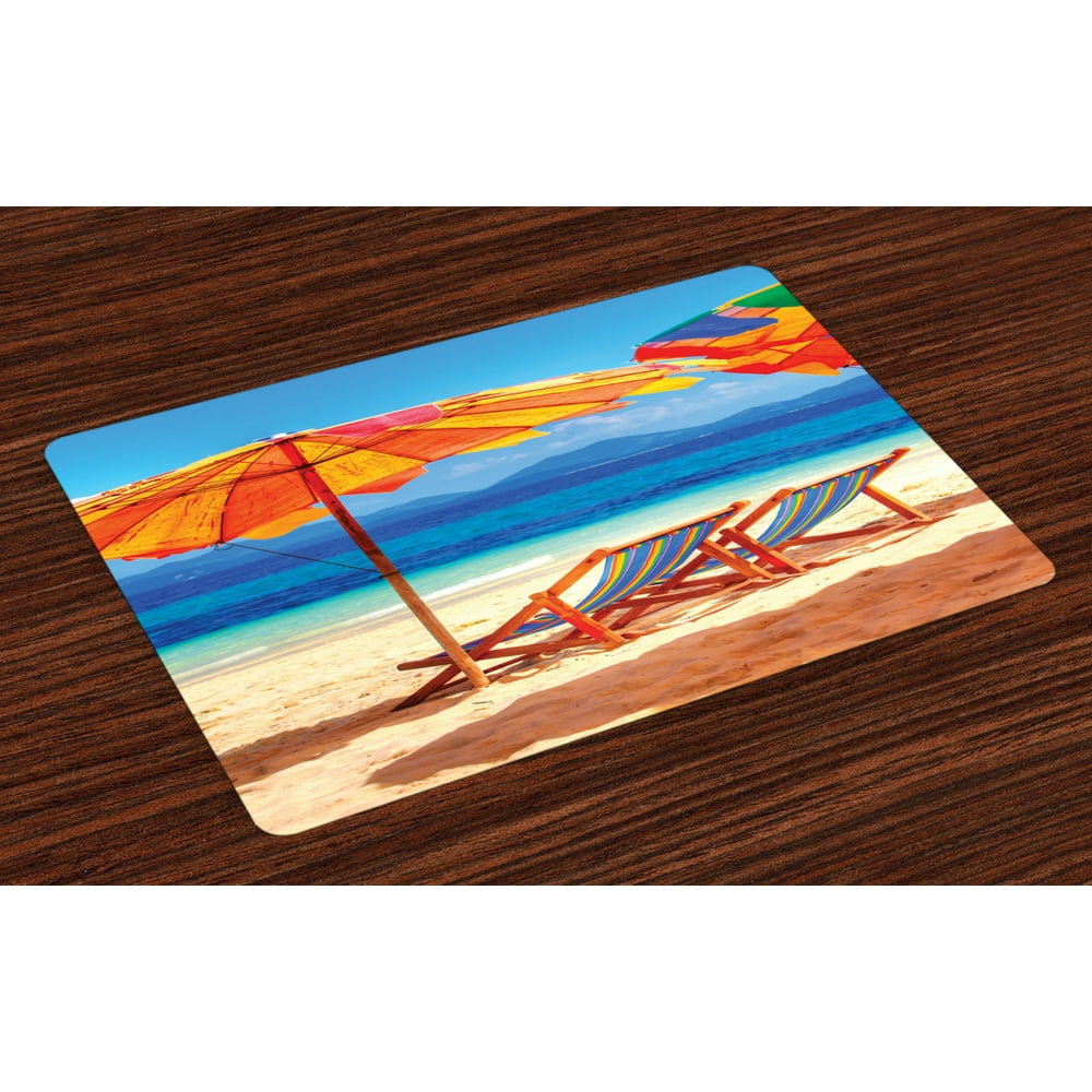 Seaside Placemats Set of 4 Deck Chairs Overlooking Tropical Sea of