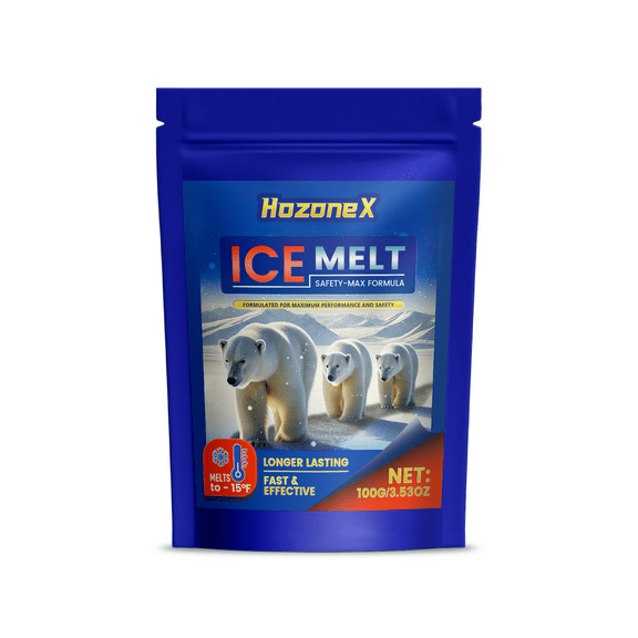 HozoneX Eco-Friendly Ice Melt Agent - Fast Acting Snow & Ice Remover for Roads & Lawns, 100g