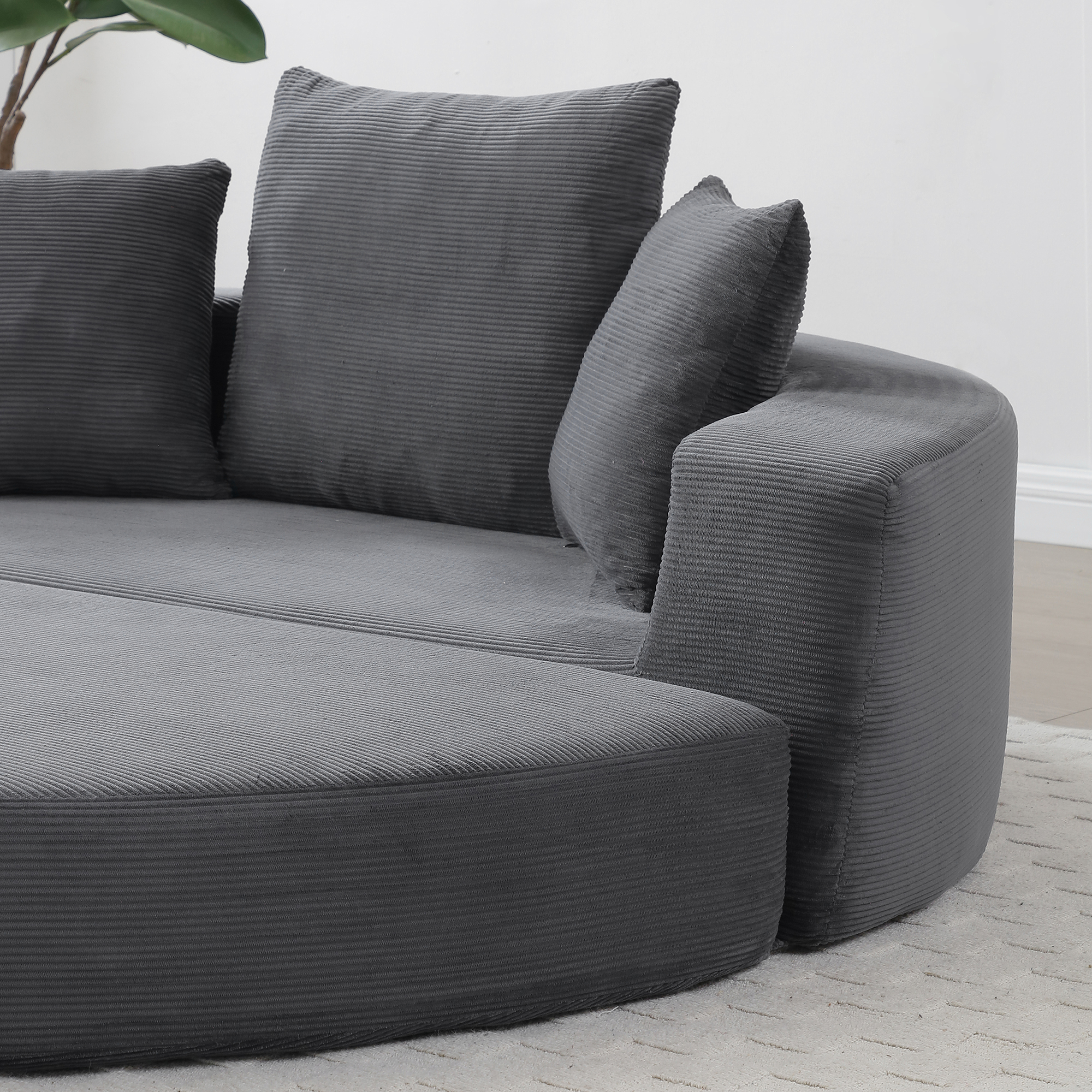 Miniyam 67" X 67" Convertible Sofa Corduroy Couch Bed For Apartment, Adjustable Futon Sofa No Assembly Compressed Sofa, Gray