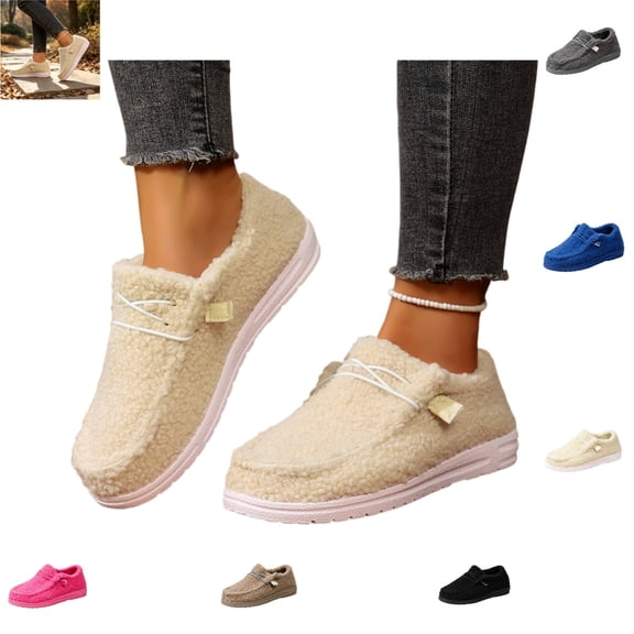 YOUYEDIAN Loafers for Women Fall Winter Fashion Square Toe Warm Versatile Casual Flats Plush Comfy Outdoor Platform Shoes