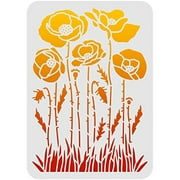 Blooming Flowers Stencil 11.7x8.3 Inch Classic Wild Flowers Border Painting Template Reusable Stencil for Painting on Walls Furniture DIY Crafts Wood Wall Home Decoration