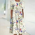 thumbnail image 2 of IROINNID Dress for Women 2023 Casual Dress Summer Round Neck Short Sleeve Folding Printed Dresses Fit&Flare Dress,Beige, 2 of 5