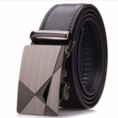 Men's Leather Ratchet Dress Belt with Automatic Buckle Adjustable Track Belt (up to 42