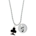 thumbnail image 1 of Delight Jewelry Silvertone Card Suit - Black Club Silvertone Script Initial Disc - T - Charm Necklace, 20"+3", 1 of 4