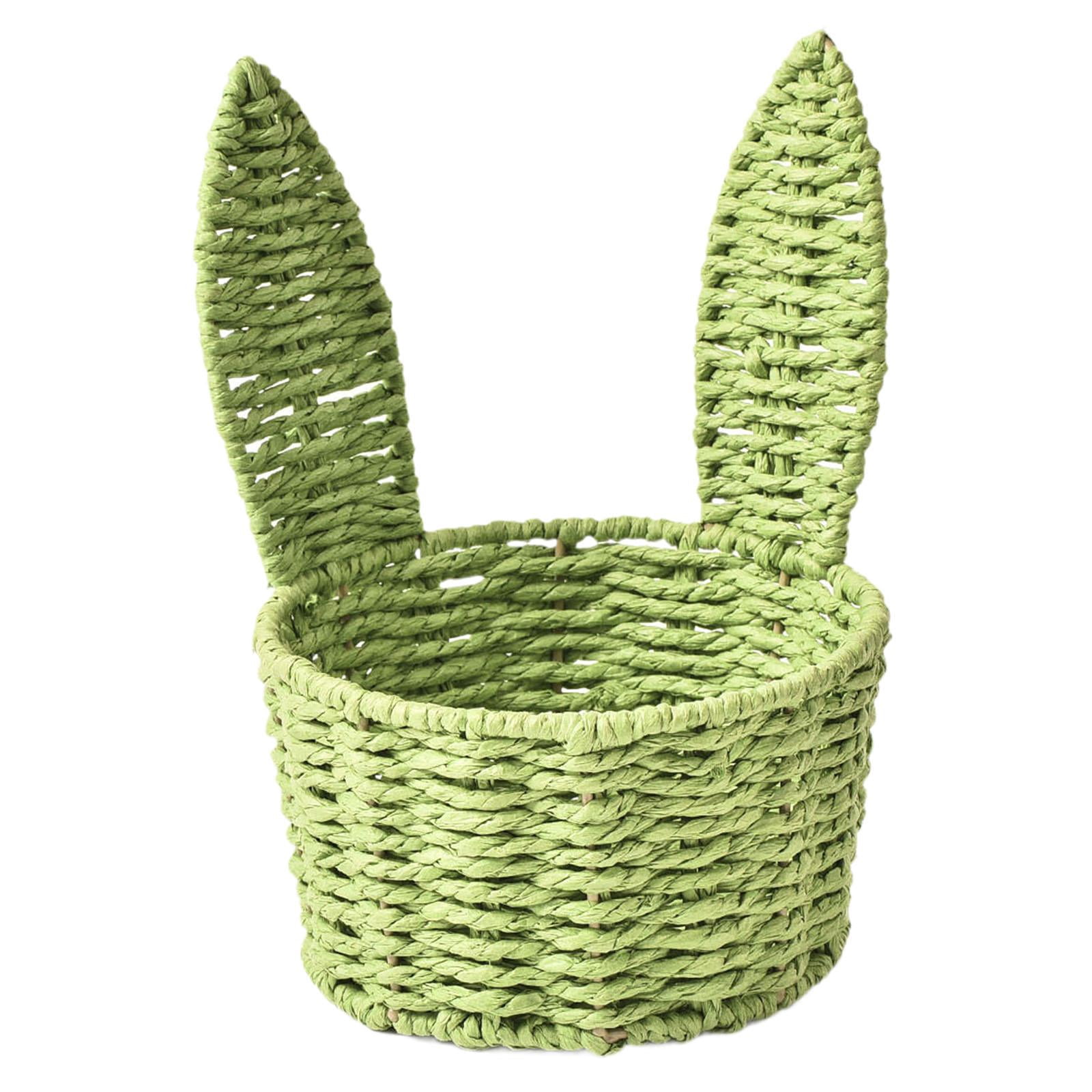 kowaku Easter Woven Bunny Ear Basket Storage Basket Candy Storage Creative Decorative Paper Rope Design Container Multipurpose Organizer Bunny Ear suitable for home decoration festive Green
