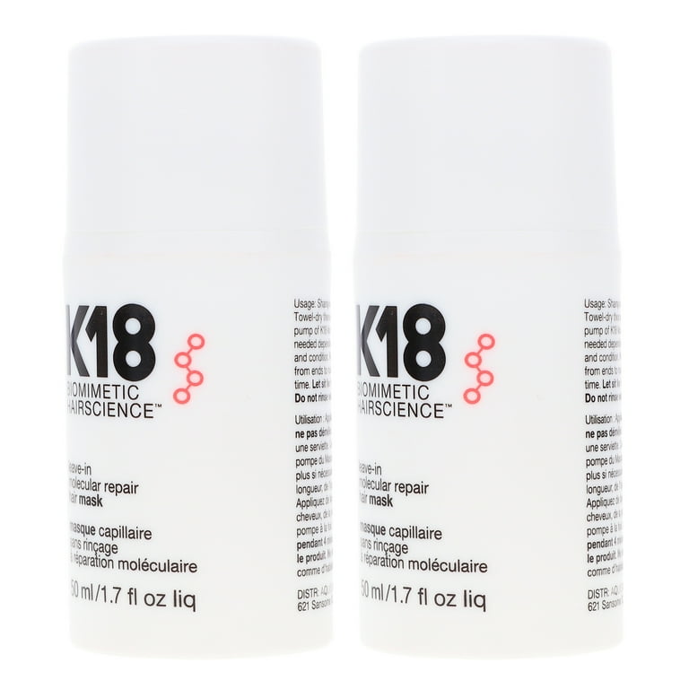 K18 Leave-In Molecular Repair Hair Mask, 1.7 oz, 2 Pack, Keratin