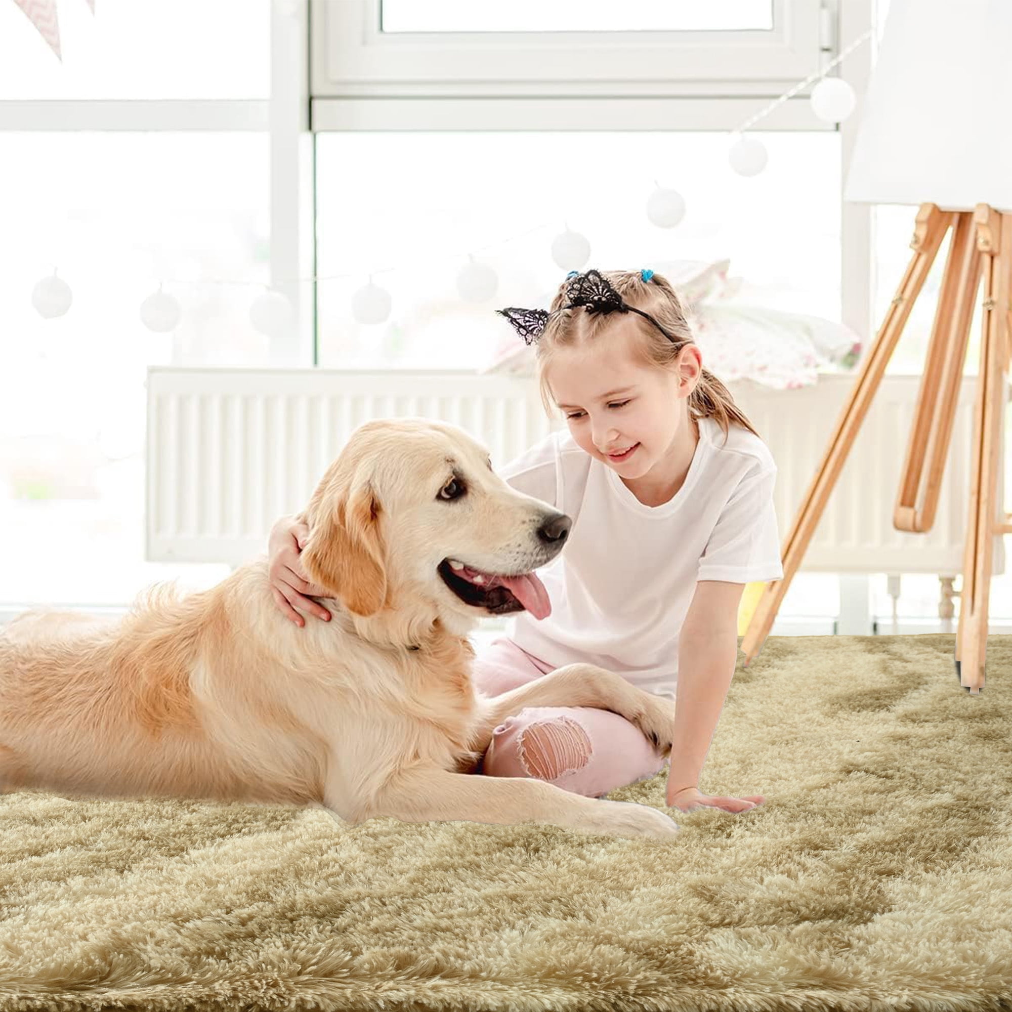Arogan 6x9 Feet Area Rugs for Living Room Bedroom, Beige Soft Fluffy Shaggy Bedside Carpet, Machine Washable Indoor Floor Rug for Kids Home Decor Aesthetic
