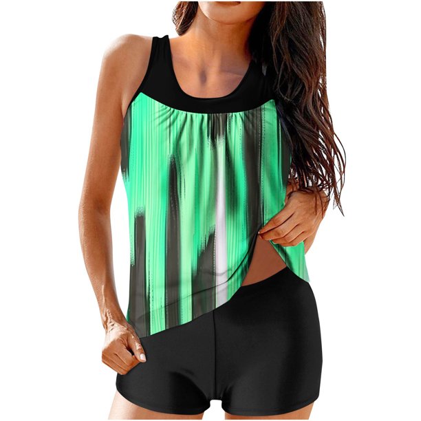 Modesto Trajes de Baño para las Mujeres Multicolor Gradiente Impresión de Espalda Recorte, Pantalones Cortos de Cintura Alta Y Sling Top para la Playa, la Piscina Y las Vacaciones