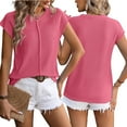 thumbnail image 2 of Fjuchai T-Shirt pour Femmes Hauts d'Été Col Rond Léger Pull Tricoté Manches Courtes Tees S-TG, 2 of 8