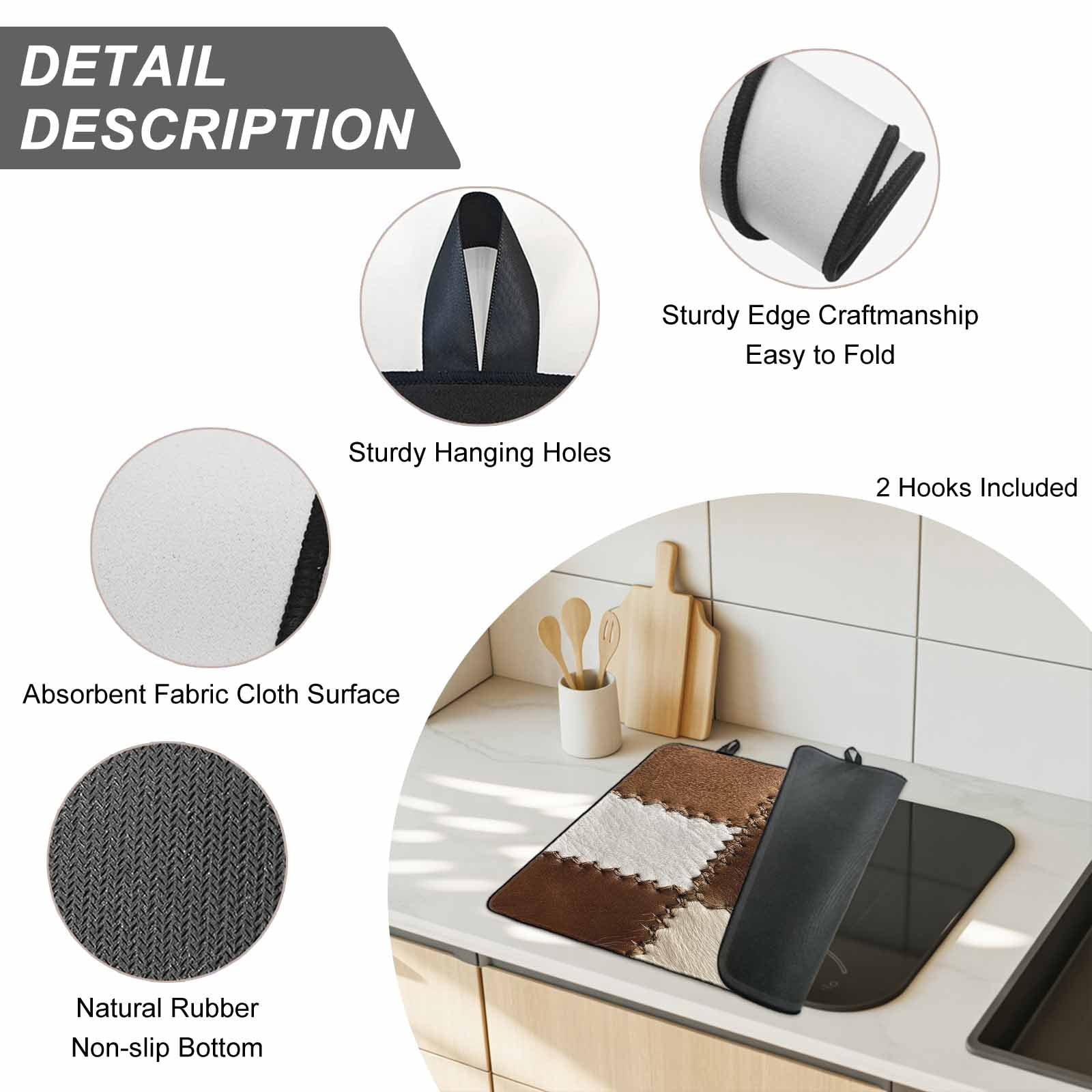 Brown White Leather Texture Stove Top Cover for Electric Stove, Heat-proof & Non Slip Glass Top Stove Cover Protector, Abstract Art Cowhide Kitchen Flat Cooktop Rubber Mat 24x21 Inches