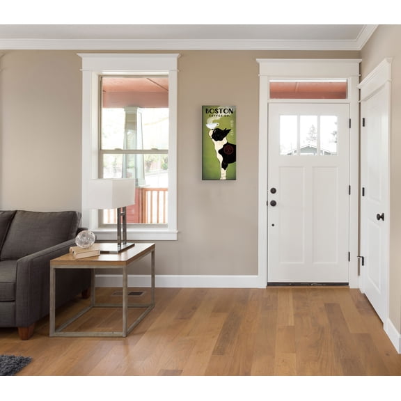 Gango Home Decor Popular Green & Black Boston Terrier Coffee Co Panel; One 8x20in Hand-Stretched Canvas