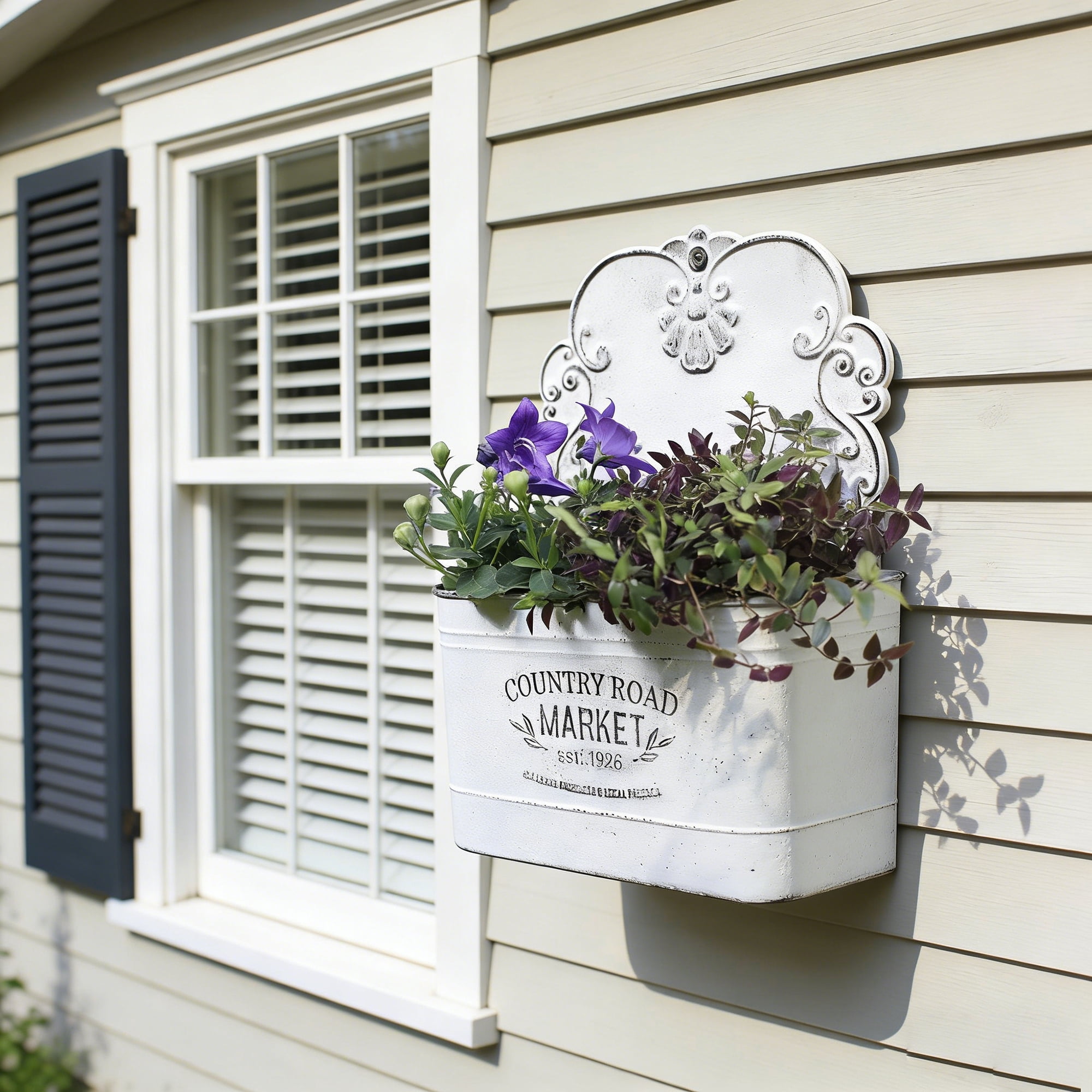 Galvanized Metal Wall Planter - Rustic Vintage Wall Mounted Planters for Outdoor Plants Farmhouse Hanging Plant Holder Decor (13.2" L x 9.5" H)
