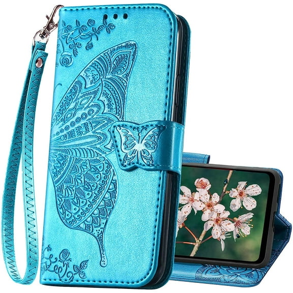 for Moto G Stylus 5G 2022 Case Wallet,Women Flip Cover with Butterfly Embossed PU Leather Card Holder Slots Wrist Strap Protective Phone Case for Motorola Moto G Stylus 5G 2022 (Blue)