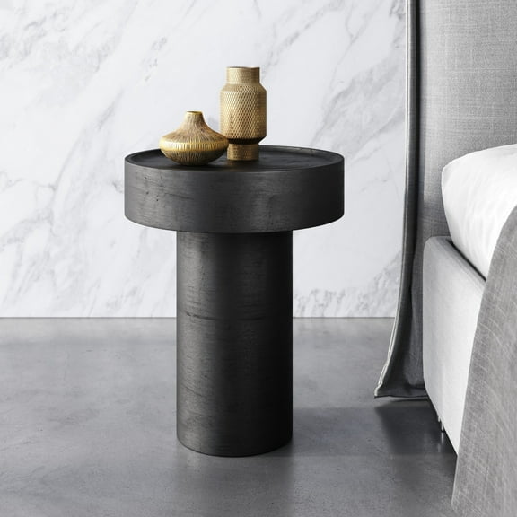 Watson Side Table Black End Table, Modern Style, Painted Mango Wood round shape tabletop, Mango Wood, Indoor Living