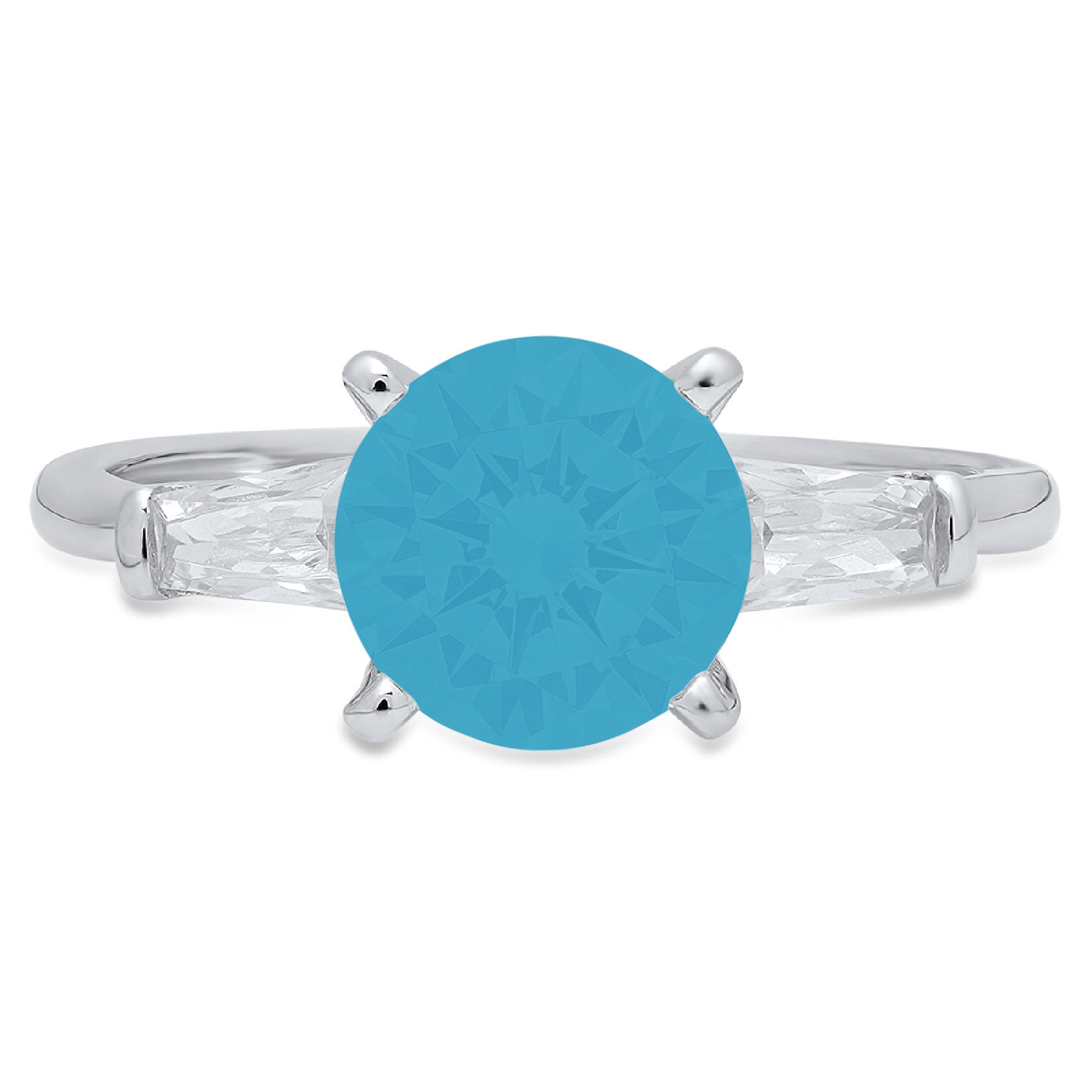 2.0ct Brilliant Round Cut VVS1 Genuine Conflict free Blue Simulated  Turquoise Real Stamped Solid 18k White Gold Designer Bridal Anniversary  Engagement 