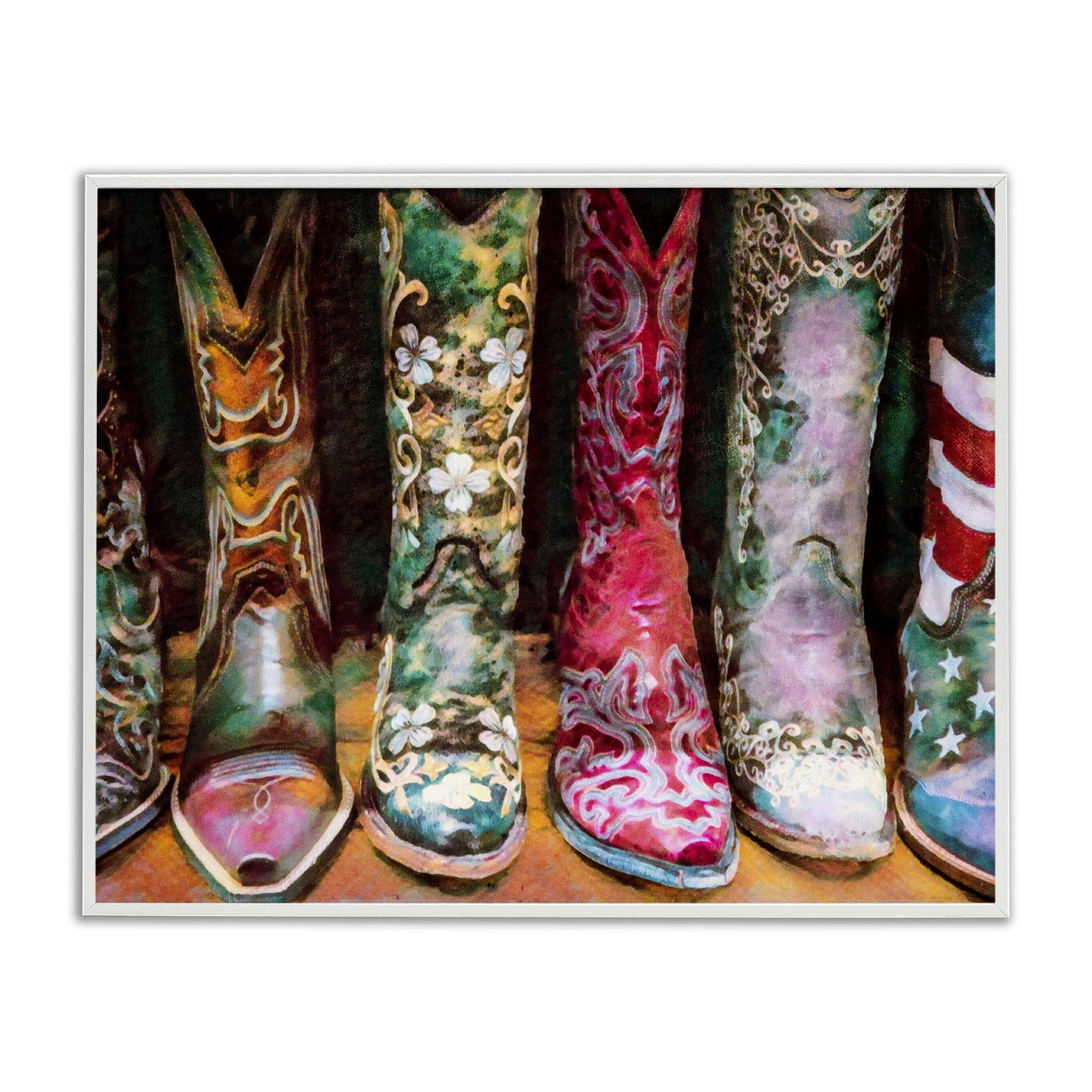 Stupell Industries Cowboy Boots Various Bold Designs Americana Apparel Painting White Framed Art Print Wall Art, Design by Graffitee Studios