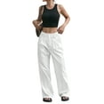 thumbnail image 3 of Womens Baggy Wide Leg Pants Casual Stripe Elastic Waisted Palazzo Harem Pants with Pockets White XL, 3 of 7