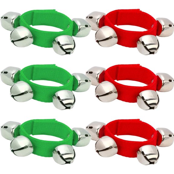 6 Pcs Christmas Band Wrist Bells Bracelets Jingle Musical Ankle Bells Instrument Percussion Rhythm for Christmas Party Favors Festival Accessories for Kids