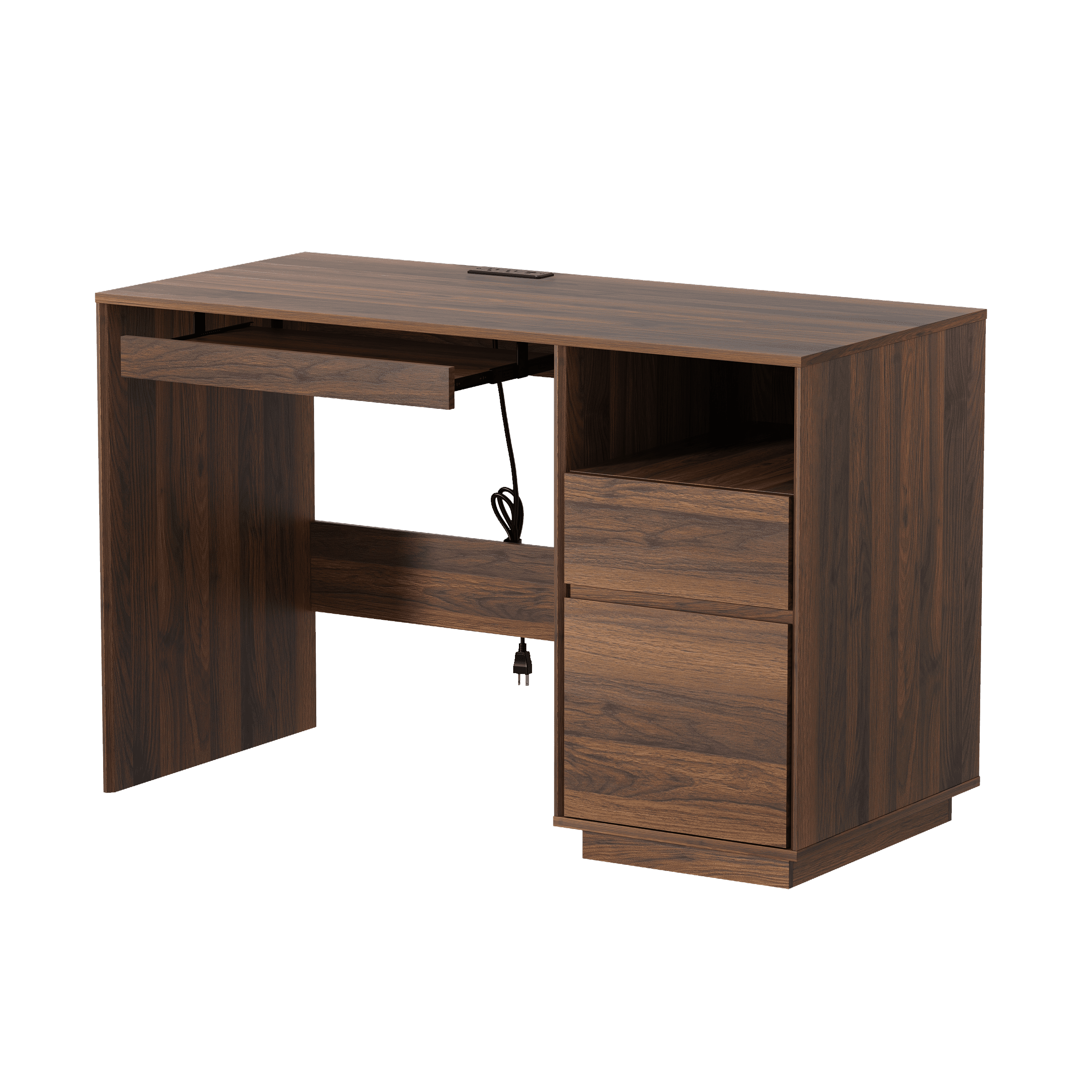 EYYTHUNG 47" Office Desk, Farmhouse Executive Desk with File Drawer & Outlet, Wood Computer Desks with Keyboard Tray, Brown
