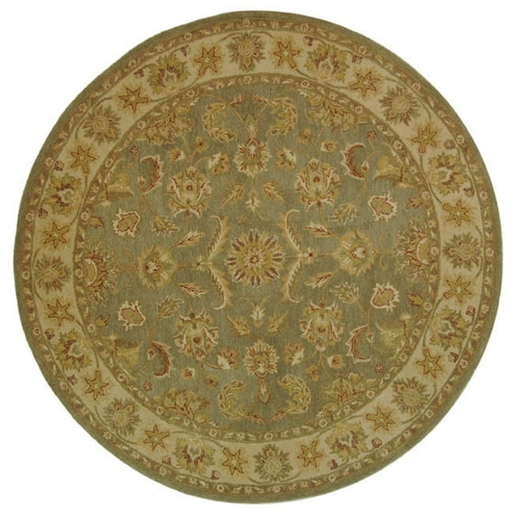 SAFAVIEH Antiquity Clematis Traditional Floral Wool Area Rug, Green/Gold, 8' x 8' Round