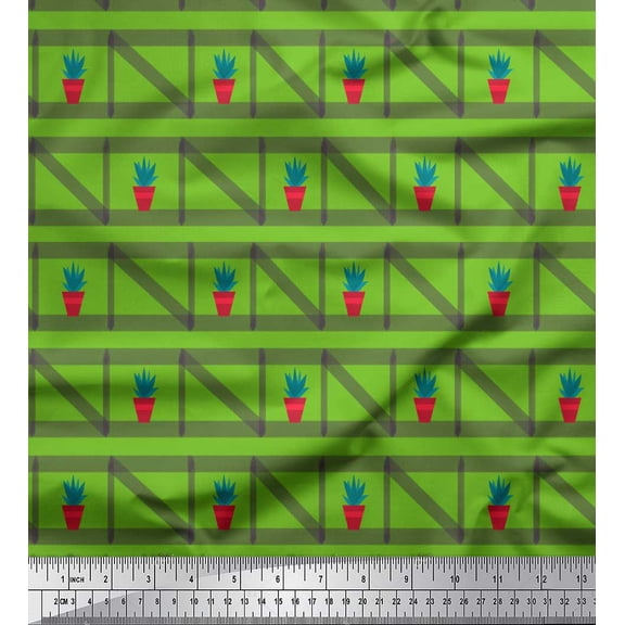 Soimoi Green Poly Georgette Fabric Plant Garden Accessories Print Fabric by Yard 42 Inch Wide