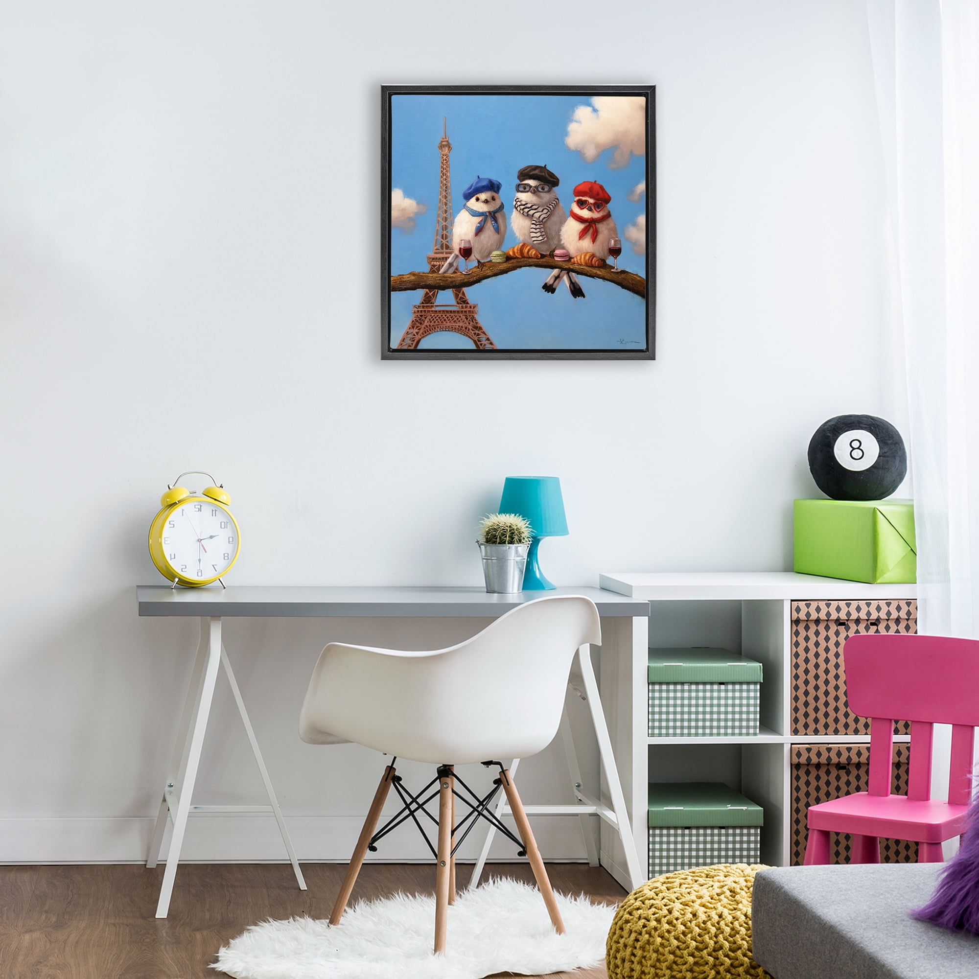 Stupell Industries Parisian Chic Birds in Paris Black Framed Floater Canvas Wall Art, design by Lucia Heffernan