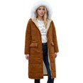 thumbnail image 2 of Women's Mid-Length Hooded Cotton Coat, Faux Fur Trim Parka, Long Sleeve Quilted Jacket, Casual Streetwear Coat, Drawstring Waist Puffer Coat, Cold Weather Outerwear Brown, 2 of 5