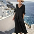 thumbnail image 3 of Efsteb Loose Fitting Dress Womens Dresses Boho Maxi Dresses V Neck 3/4 Sleeve Long Dress Casual Comfy Dress with Pockets (Black,L), 3 of 6