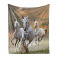thumbnail image 1 of Horses Soft Flannel Fleece Throw Blanket, Stallion Horses Running on a Sky Background Male Champions Print, Cozy Plush for Indoor and Outdoor Use, 50" x 60", White Orange, by Ambesonne, 1 of 6
