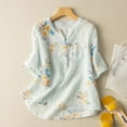thumbnail image 2 of Lovskoo Cotton Linen Shirts for Women Button Down 3/4 Sleeve V Neck Loose Shirt Slimming Summer Tops Light Blue, 2 of 6