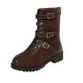 thumbnail image 2 of Miluxas Mid Calf Boots for Women Block Heel Combat Boots Brown 9(42), 2 of 9
