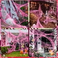 thumbnail image 4 of 300g Halloween Pink Stretch Spider Web Decoration with 60 Black Fake Spiders, Super Stretchy Reusable Cobweb Set for Yard, Porch, Windows, Walls and Halloween Decor, 4 of 6