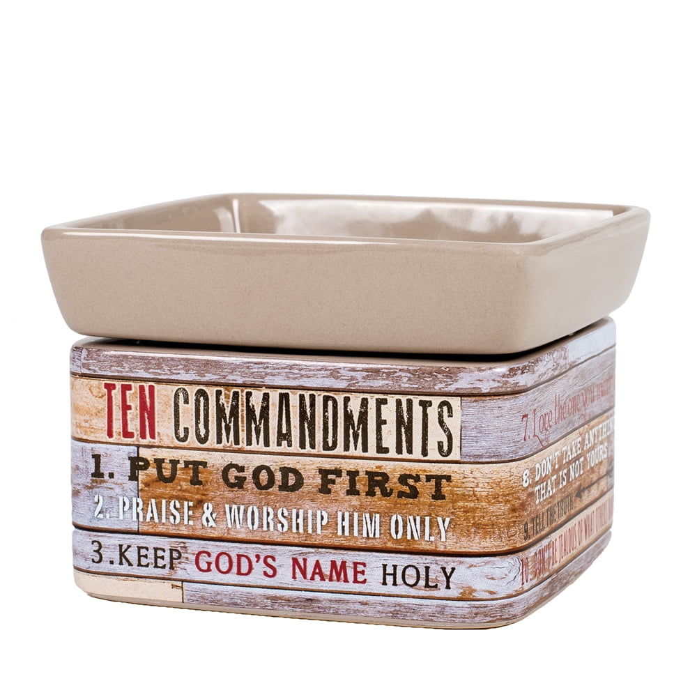 Ten Commandments Pallet Look Ceramic Stone 2-In-1 Jar Candle and Wax Tart Warmer 