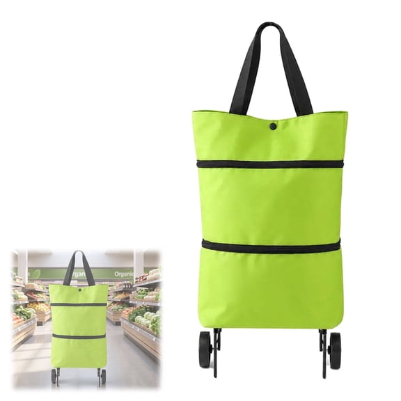 2-in-1 Foldable Shopping Cart with Wheels – Waterproof Grocery Bag Hand Truck, Collapsible Rolling Tote for Supermarket Laundry Travel, 33 lbs