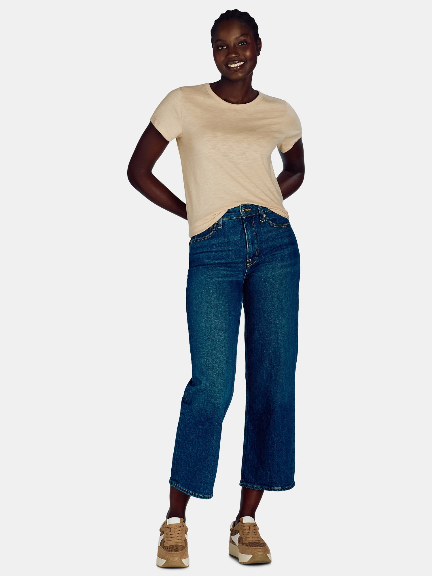Time and Tru Women’s Slub Jersey Crewneck Tee with Short Sleeves, Sizes XS-XXXL