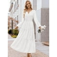 thumbnail image 5 of Womens Fall Dresses Casual Midi Maxi Dresses with Pockets Lightweight Long Sleeve V Neck Elastic Waist Wedding Boho Beach Dress, 5 of 7