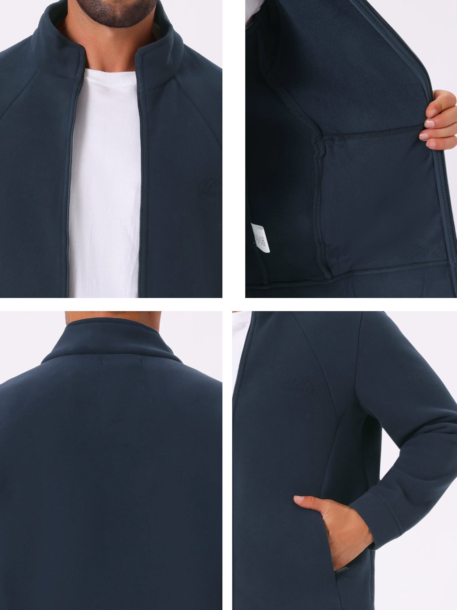 DARING DIVA Men's Winter Solid Stand Collar Zipper Soft Fleece Jacket L Blue