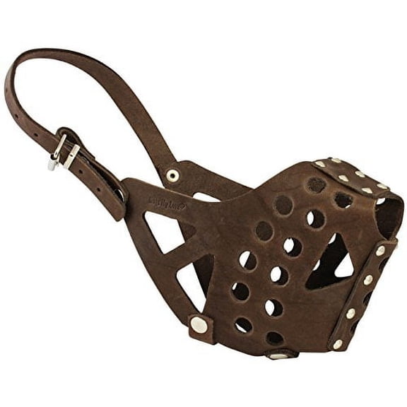 Real Leather Cage Basket Dog Muzzle - Pit Bull Brown (Circumference 13", Snout Length 3.5")