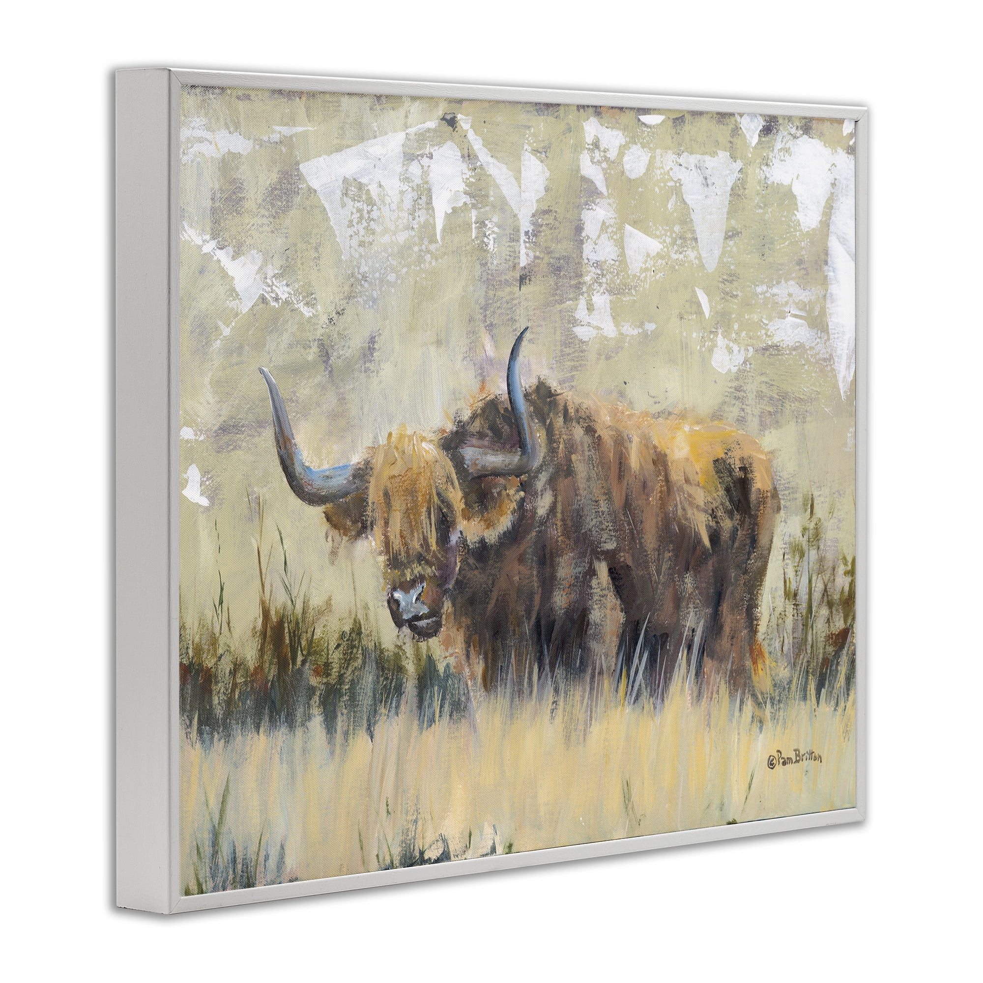 Stupell Industries Rustic Patterned Longhorn Animals & Insects Painting White Framed Art Print Wall Art, 30 x 24