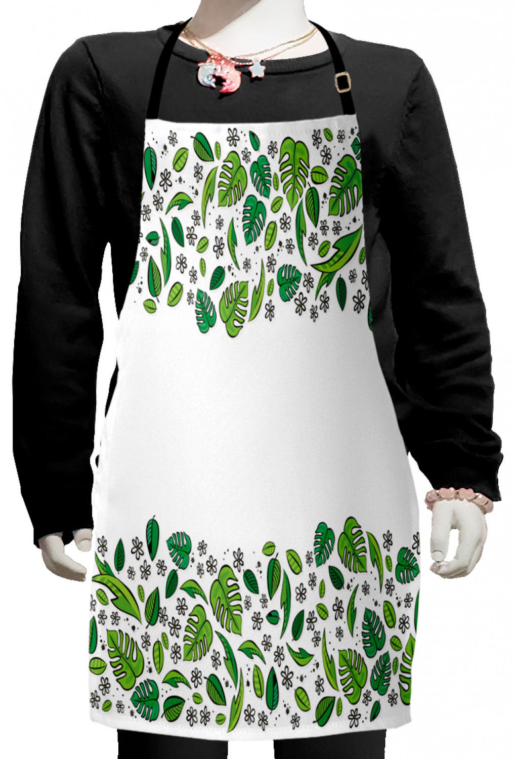 Botanical Kids Apron, Leaves and Daisies Blowing in the Wind Floral