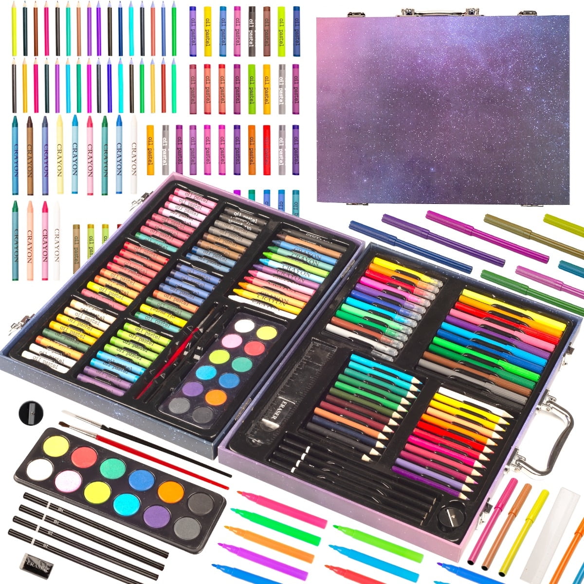 KINSPORY 150PC Drawing Coloring Art Set with Deluxe Paper Case, Creative Supplies Gift for Artists Beginners Teens Kids Boys Girls (Blue)