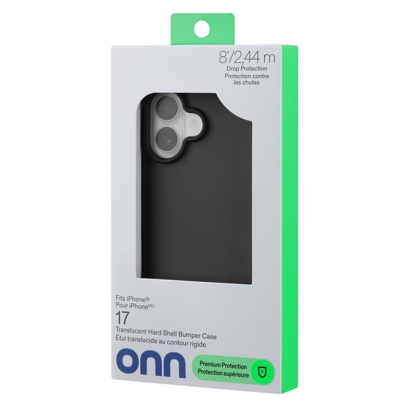 onn Translucent Hard Shell Bumper Phone Case for iPhone 17, Black