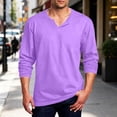 thumbnail image 2 of DYTTDG Men's Notched V-Neck Long Sleeve T-Shirt | Solid Color Loose Fit Casual Breathable Pullover for Daily and Workout, Lightweight Knit Athletic Top, 2 of 7
