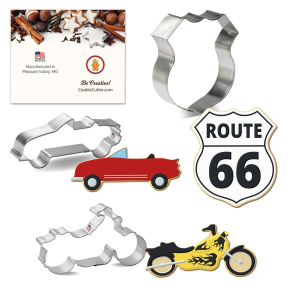 Route 66 Cookie Cutter Set 3 Pc - Foose Cookie Cutters - USA Tin Plated Steel
