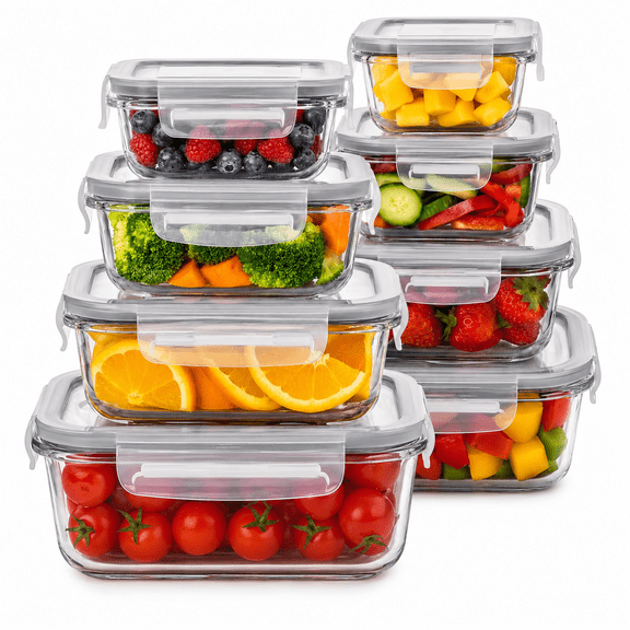 AISOON 8-Piece Glass Food Storage Containers, BPA-Free, Leakproof, Gray