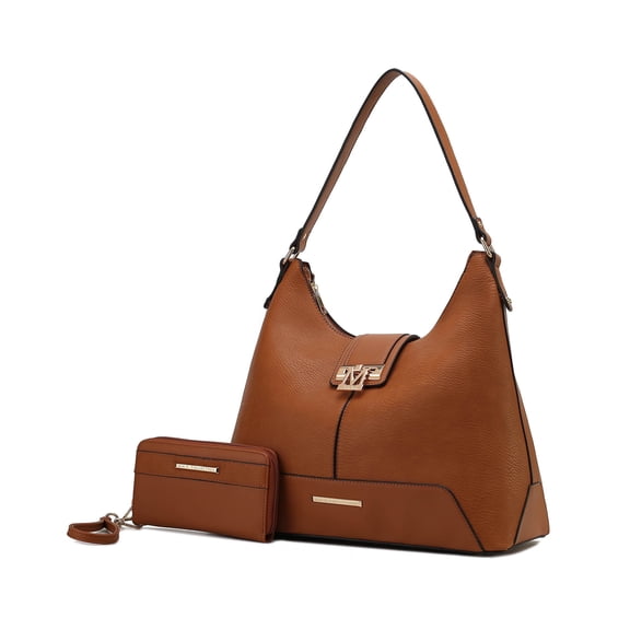 MKF Collection Graciela Women's Hobo Bag & Wallet, Vegan Leather Shoulder Bag 2pcs Set Handbag by Mia K. - Cognac