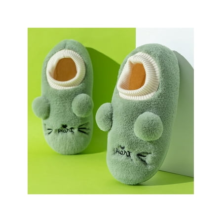 

Tenmix Unisex Casual Winter Warm Slippers Indoor Non-slip Plush Home Shoe House Breathable Animal Slipper Green 5.5-6