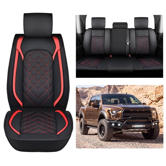 Car Seat Covers Custom Fit 2009-2024 F150 Super Crew and 2017-2024 F250 F350 F450 Crew Cab Waterproof Leather Cushion for Pickup Truck 2 Front Seats